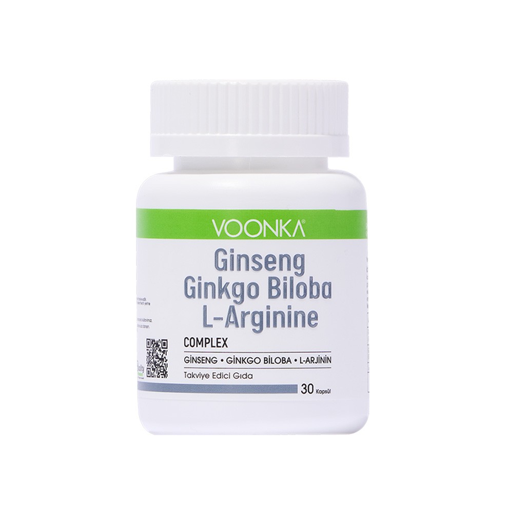 Voonka Ginseng Ginkgo Biloba L-Arginine за енергия и мозъчна функция 30 таблетки
